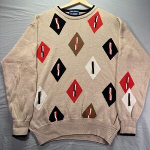 Vintage Grandpa Sweater Men Medium Cotton Knit Cottage Geometric Country La Mode